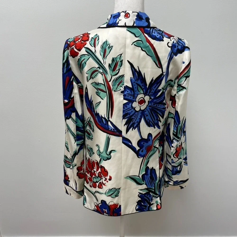 Tory Burch Blazer Jacket Womens 4 Women Multicolor‎ Floral Silk Bold Designer